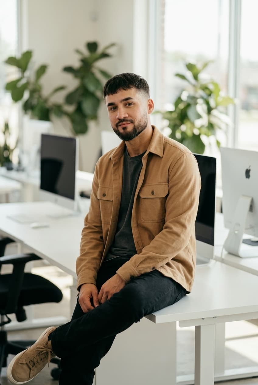 Ryan, founder of N5 Studio, at his desk in Rockford