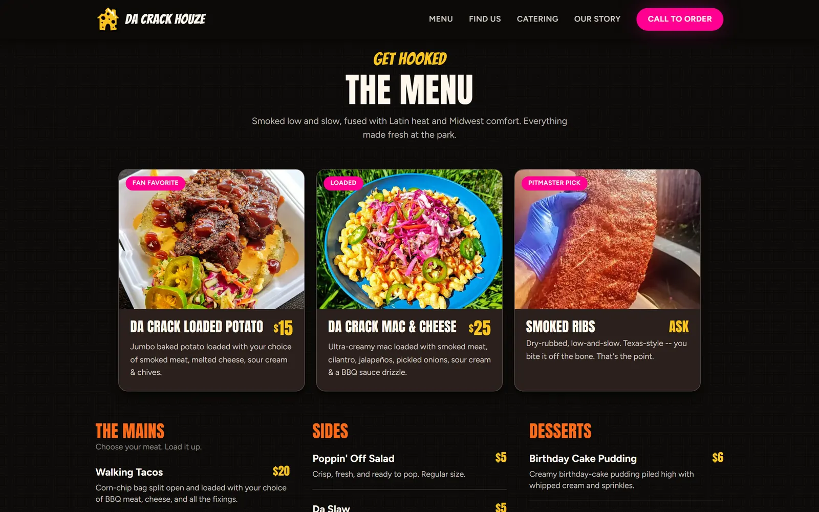 Da Crack Houze: The menu, in the brand's own colors