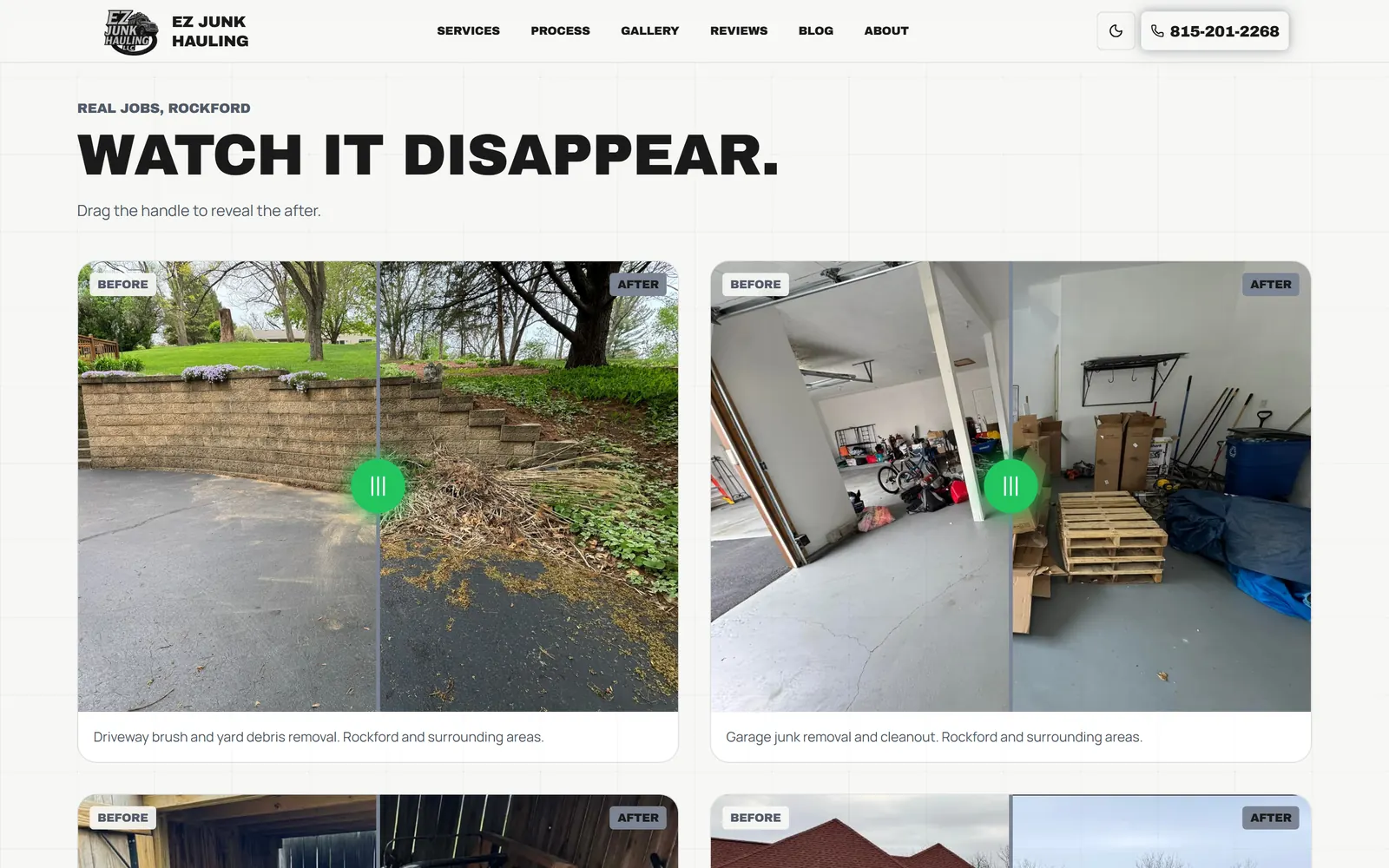 EZ Junk Hauling LLC: Before-and-after sliders of real Rockford jobs