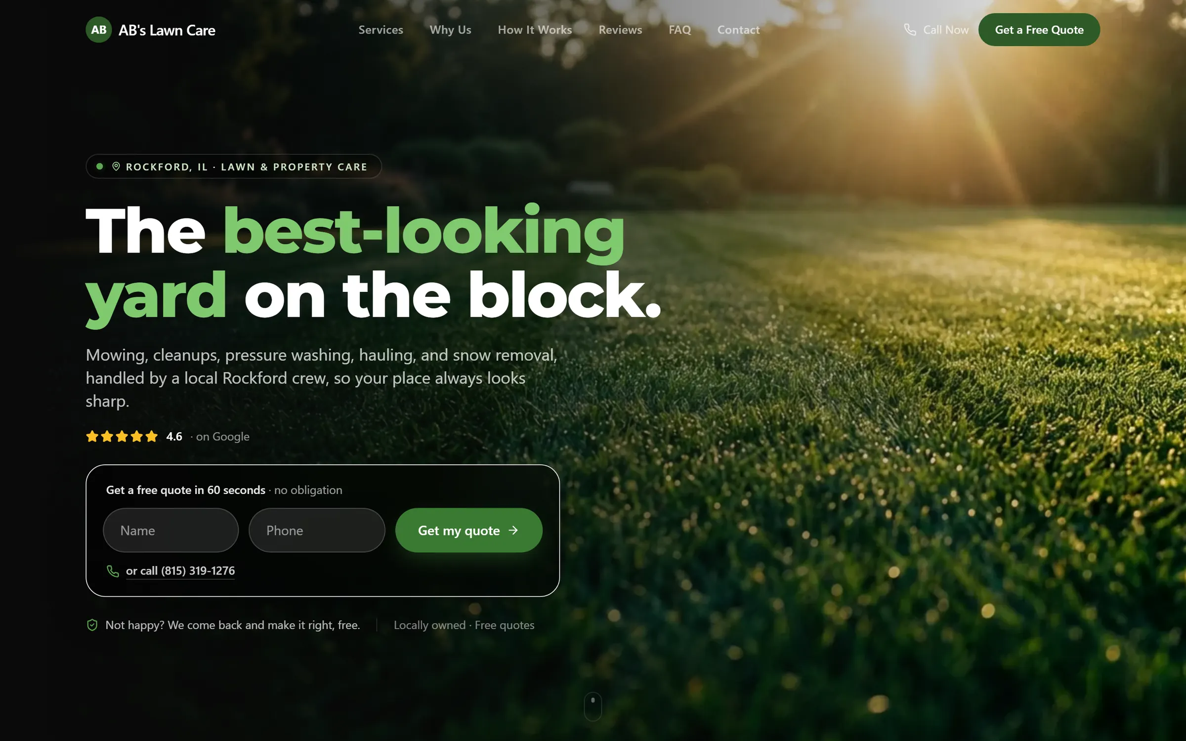 The AB's Lawn Care website in a desktop browser