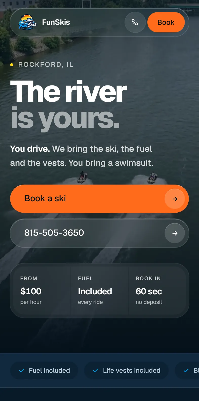 The FunSkis website in Safari on a phone