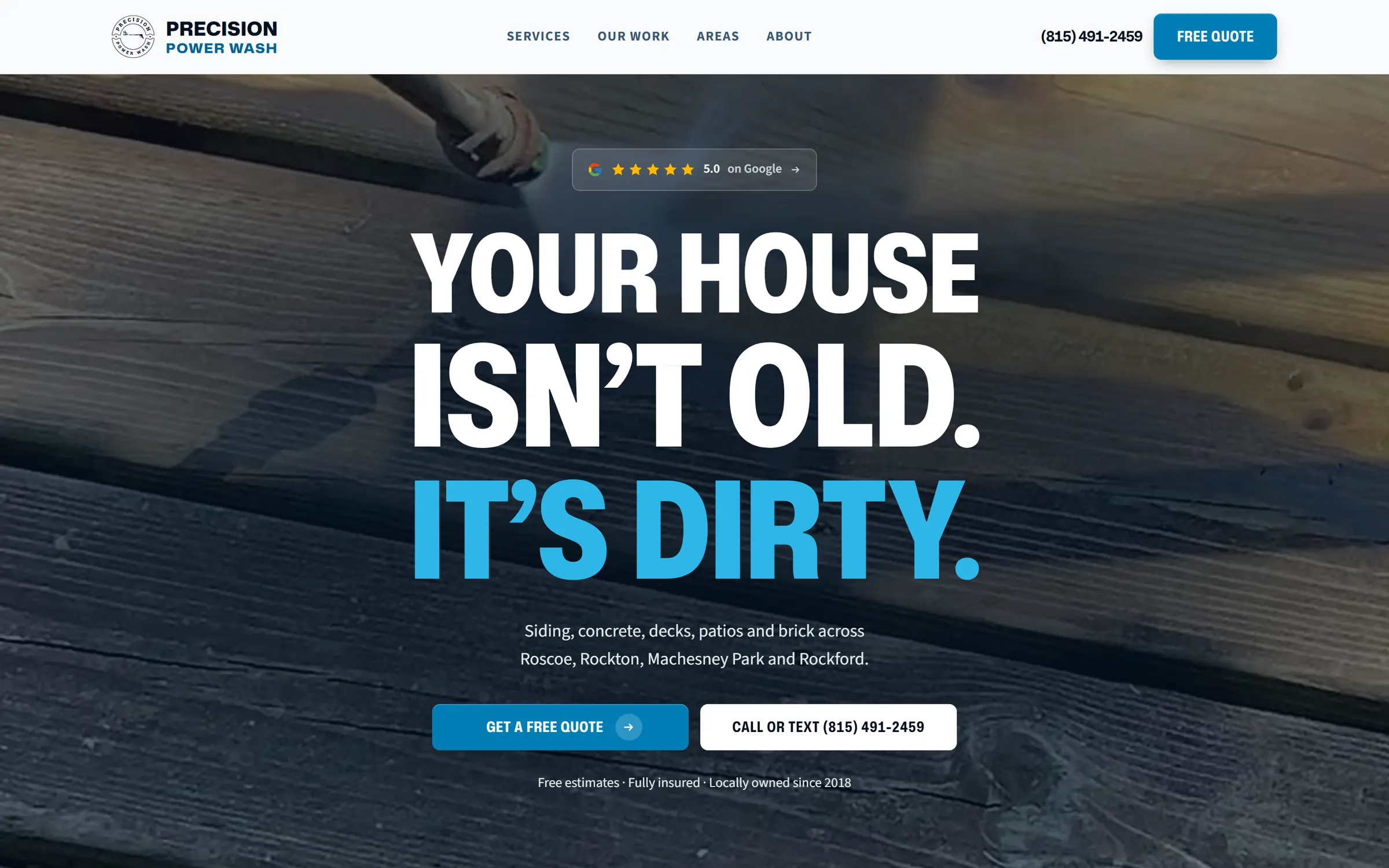 The Precision Power Wash website in a desktop browser