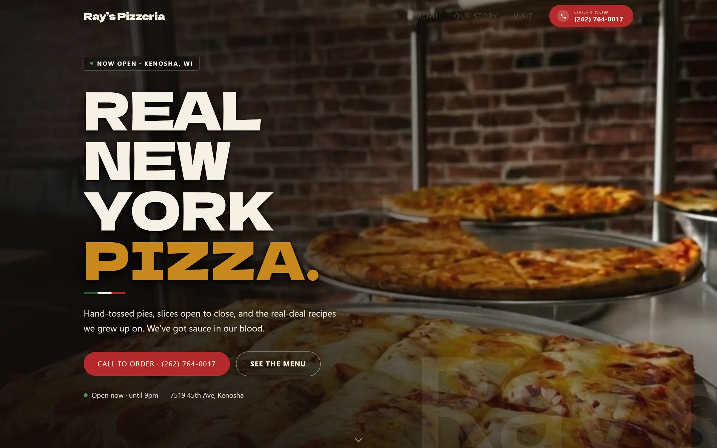The Ray's Pizzeria website in a desktop browser