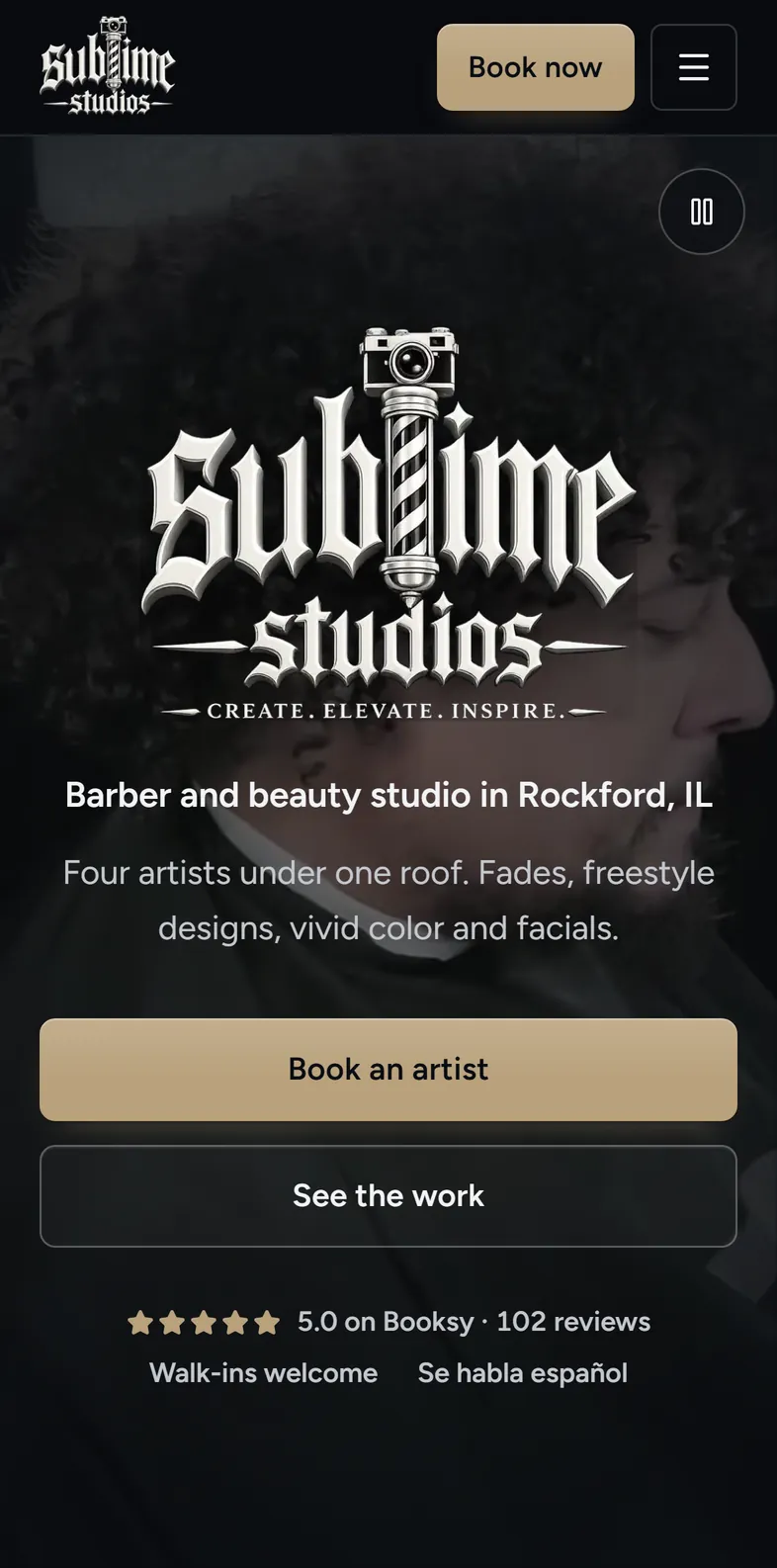The Sublime Studios website on a phone