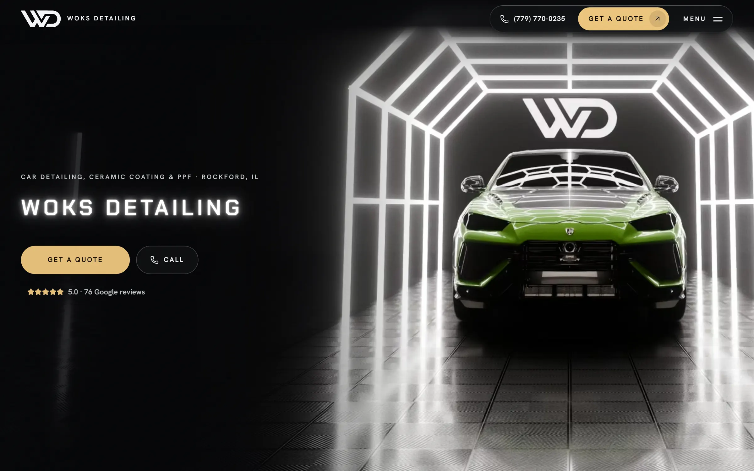 The Woks Detailing website in a desktop browser