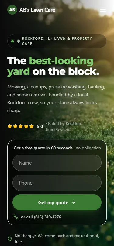 AB's Lawn Care website on a phone