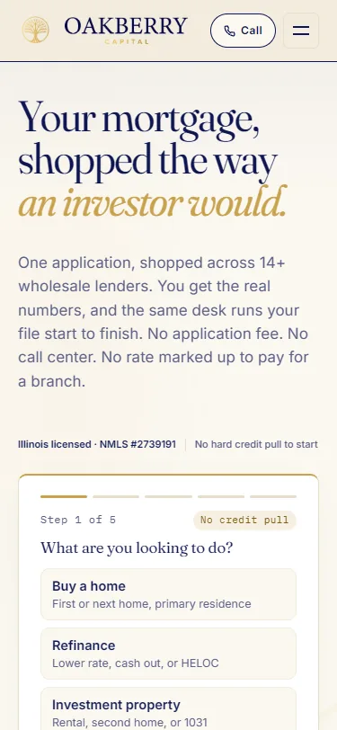 Oakberry Capital website on a phone
