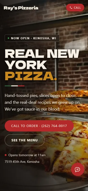 Ray's Pizzeria website on a phone