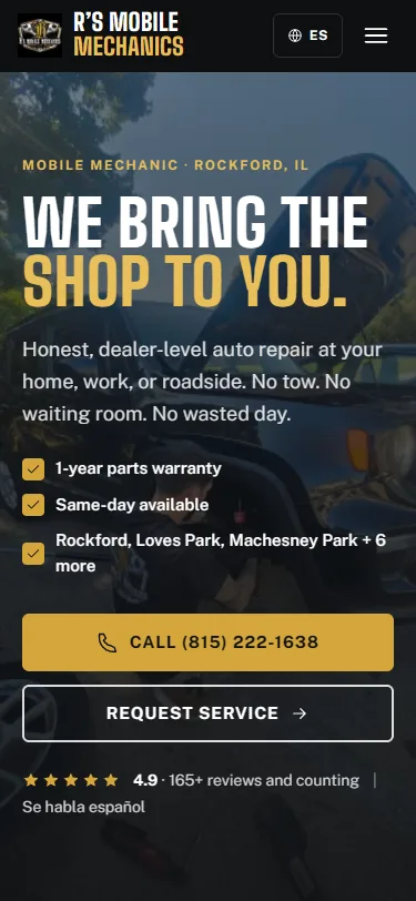 R's Mobile Mechanics website on a phone