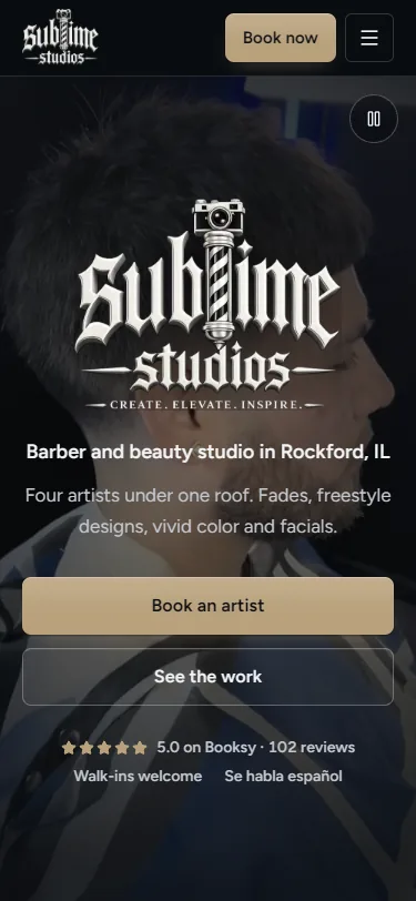Sublime Studios website on a phone